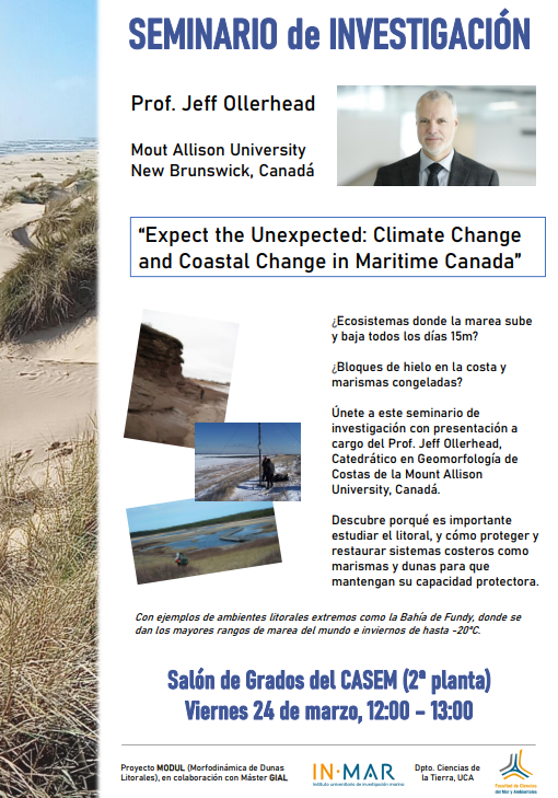 Seminario de Investigación: “Expect the Unexpected: Climate Change  and Coastal Change in Maritime Canada” por el Prof. Jeff Ollerhead