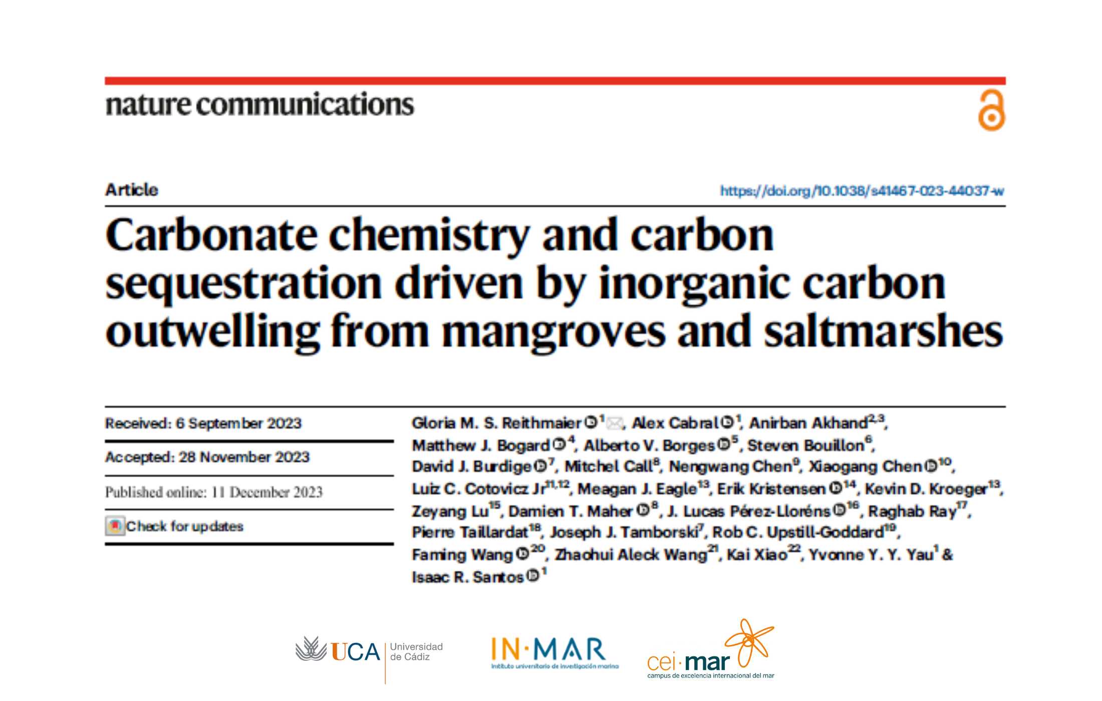 Un investigador de la UCA participa en un estudio que demuestra el papel de los manglares y de las marismas en el secuestro de carbono azul